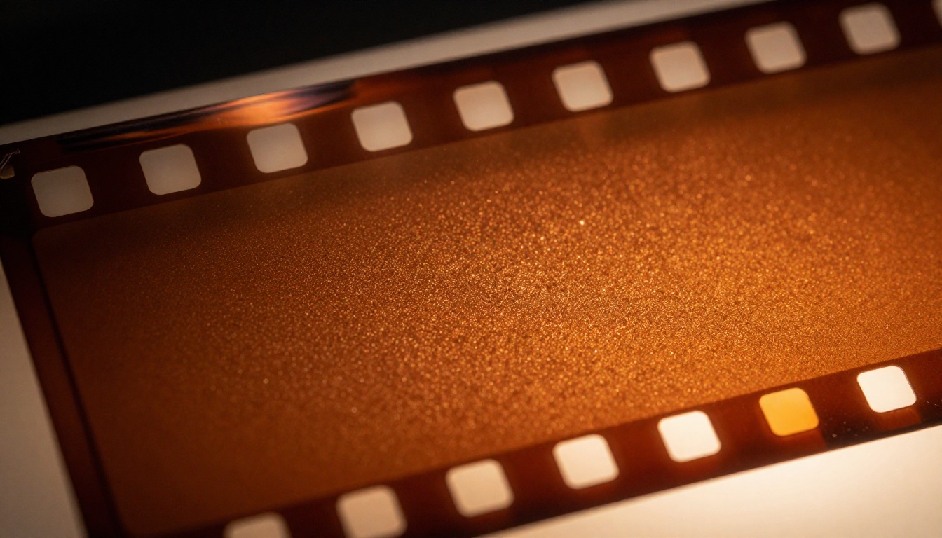 Close-up macro shot of a 35mm film frame on a lightbox with translucent amber glow Close-up macro shot of a 35mm film frame on a lightbox with translucent amber glow