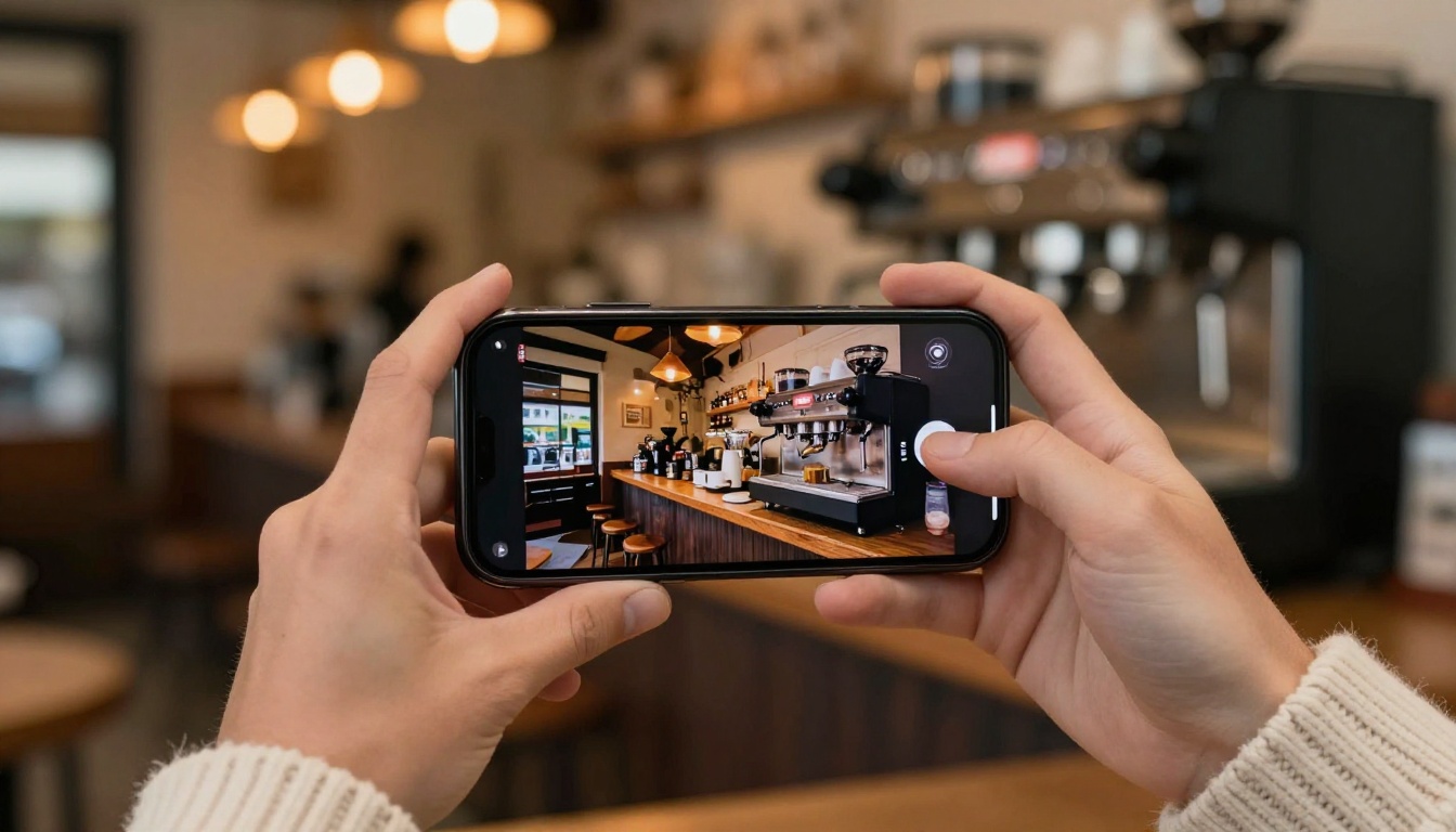 YouTube ad playing on a smartphone in a coffee shop