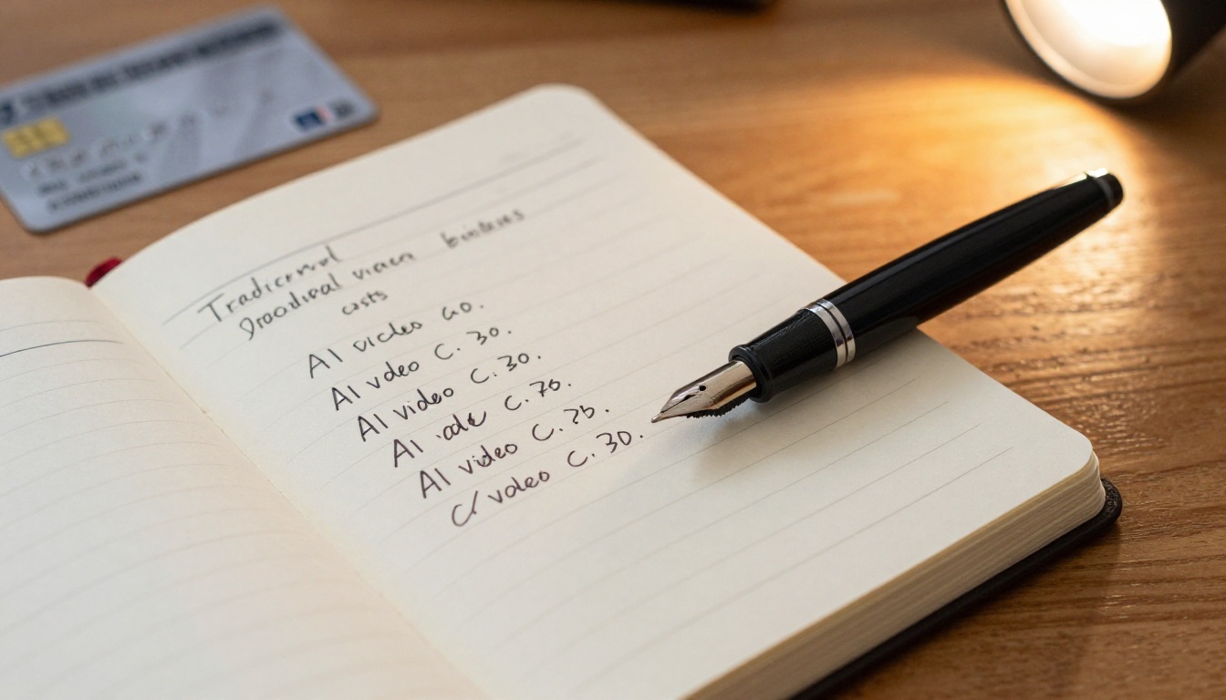 Handwritten notebook showing traditional vs AI video production cost comparison