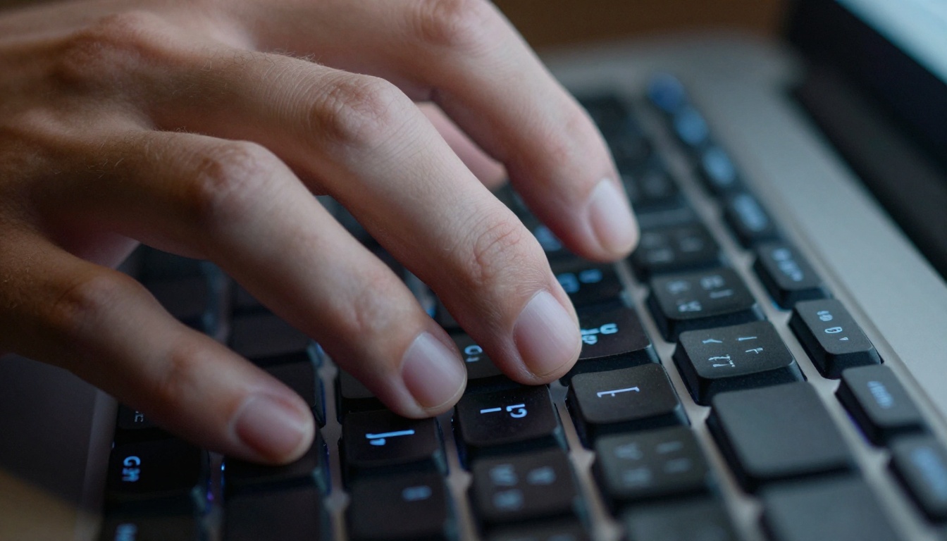 Person typing a detailed prompt on a mechanical keyboard Person typing a detailed prompt on a mechanical keyboard