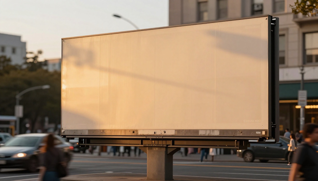 City billboard at golden hour with real street activity City billboard at golden hour with real street activity