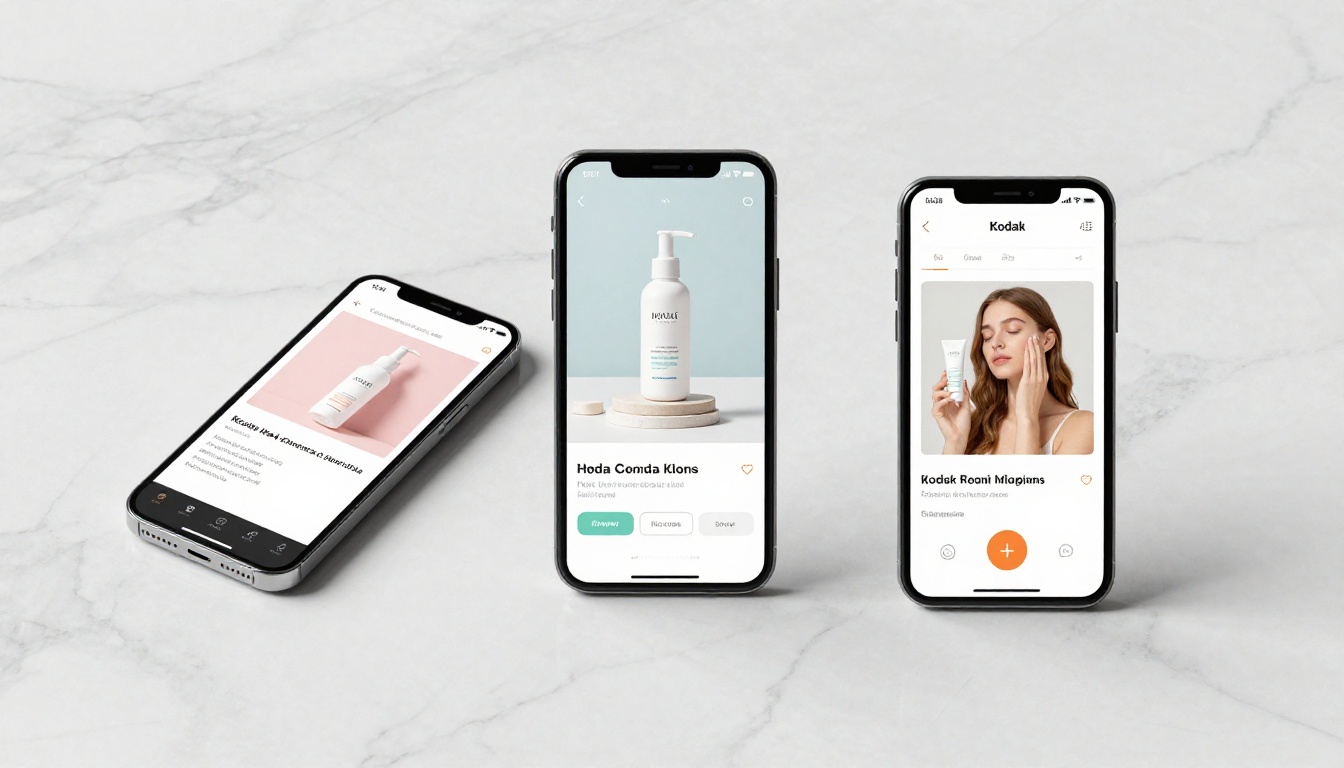 Product flat-lay showing smartphones with video ad frames on a marble surface Product flat-lay showing smartphones with video ad frames on a marble surface