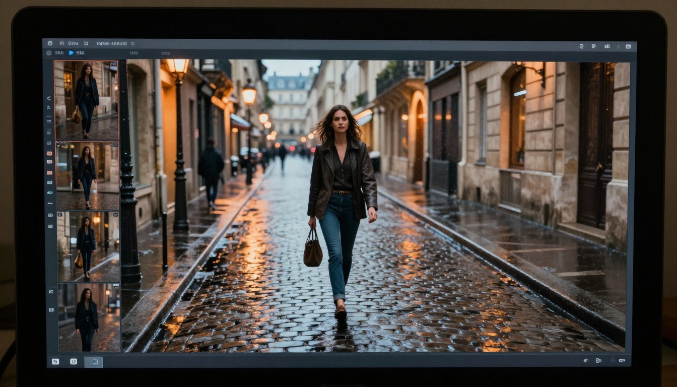 Frame-by-frame video timeline showing consistent character and scene coherence across frames Frame-by-frame video timeline showing consistent character and scene coherence across frames
