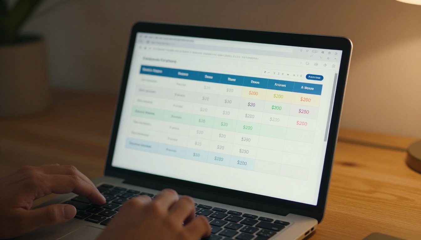 Professional analyzing AI video subscription pricing tiers across multiple monitors in a sun-drenched modern studio, morning light casting shadows across a notebook filled with handwritten cost calculations