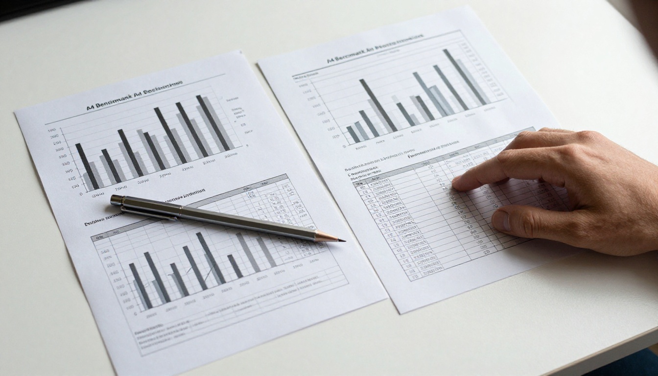Benchmark comparison sheets showing AI video model performance scores Benchmark comparison sheets showing AI video model performance scores