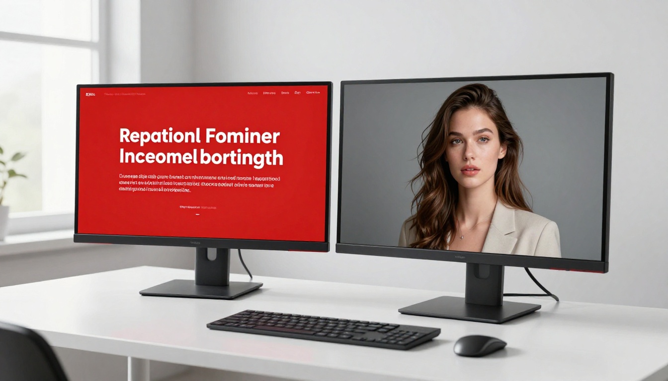 Two monitors side by side in a clean office workspace, one showing a content rejection screen and the other displaying a successful AI-generated image, representing the gap between restricted and unrestricted platforms