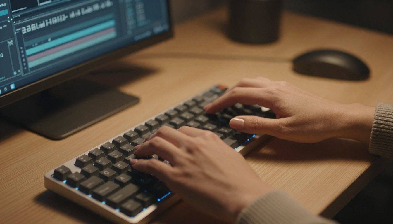 Hands working at a keyboard in an active workflow Hands working at a keyboard in an active workflow