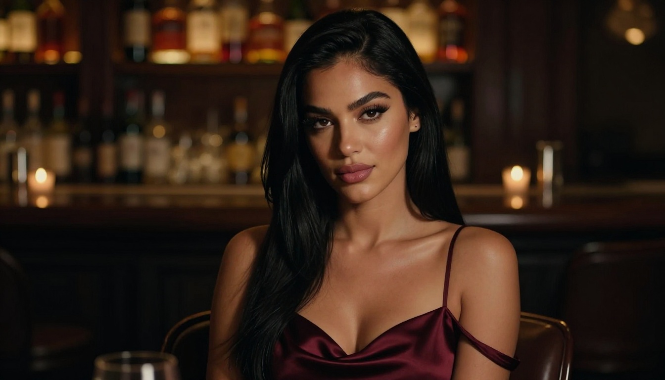 Sultry editorial portrait, low candlelight, bar setting Sultry editorial portrait, low candlelight, bar setting
