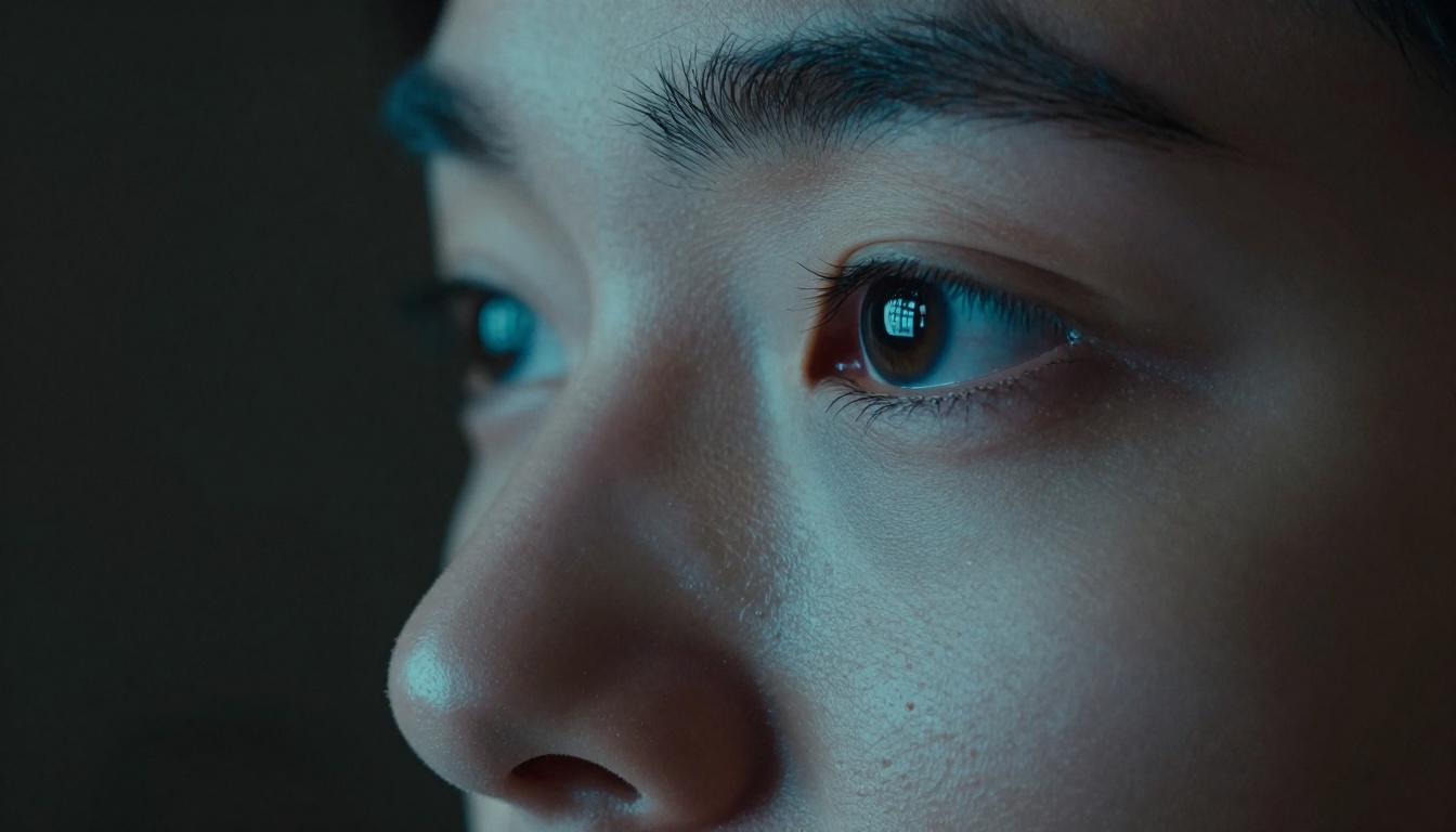 Creator face illuminated by monitor glow reviewing AI outputs Creator face illuminated by monitor glow reviewing AI outputs