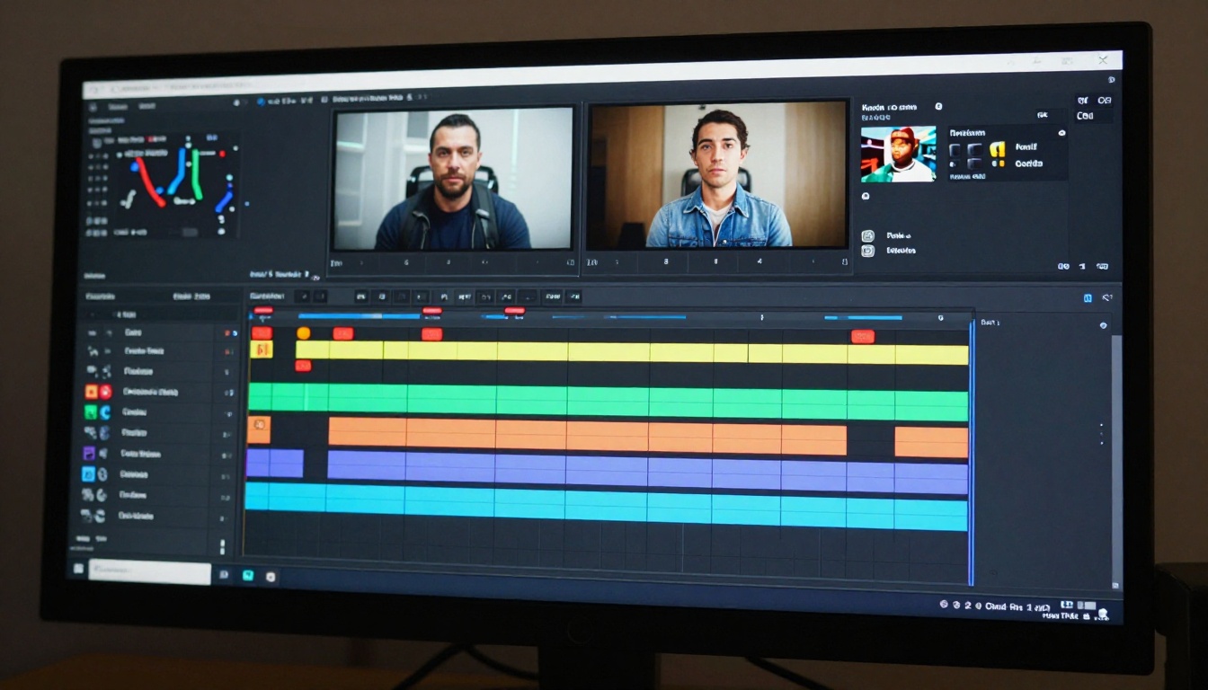 Video editing timeline with multiple AI clip tracks Video editing timeline with multiple AI clip tracks