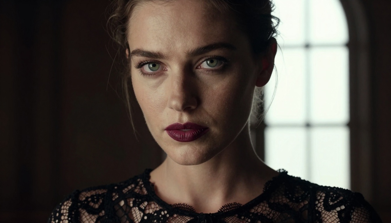 Close-up portrait of a beautiful woman with dramatic Rembrandt lighting and magnetic expression