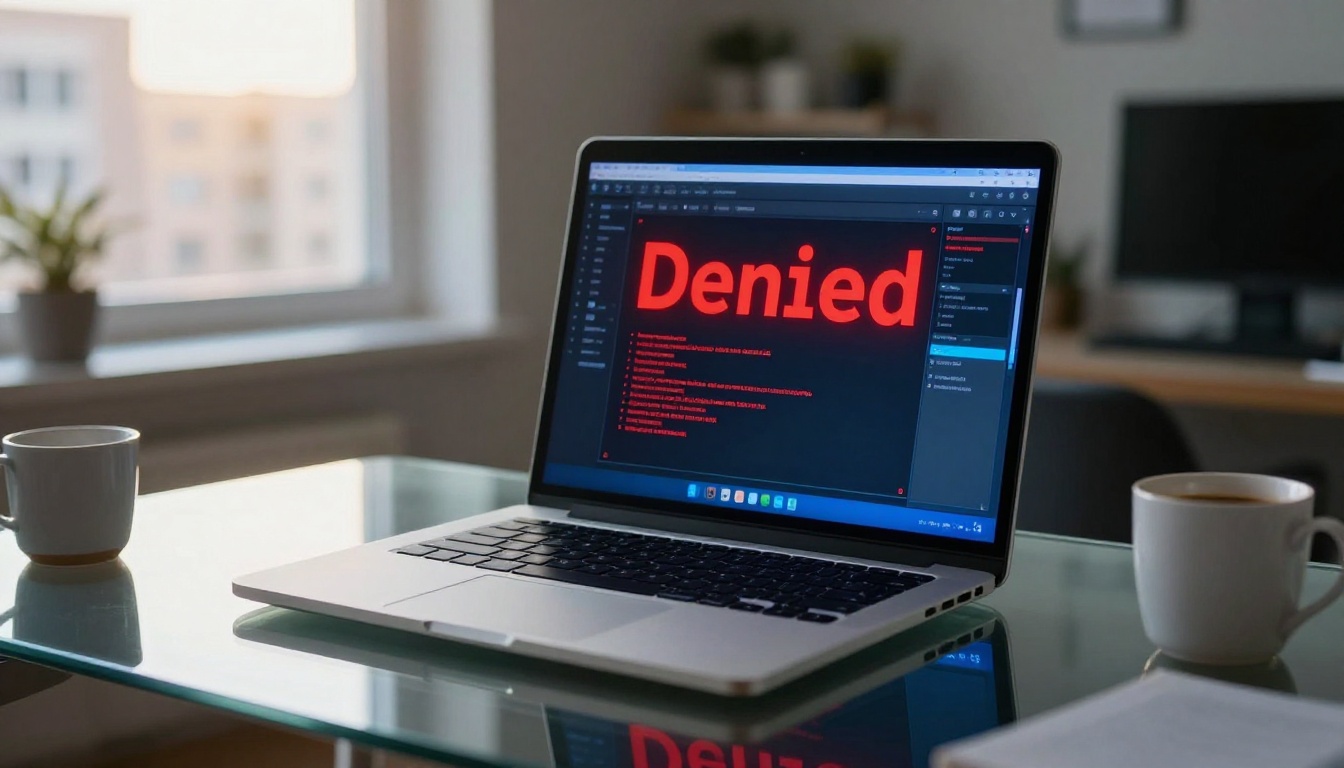 Laptop screen showing access denied error message in modern home office