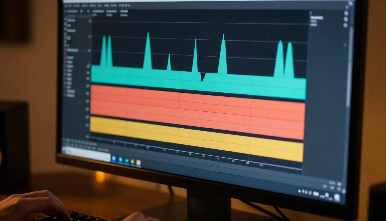 Audio waveform visualization on a professional editing monitor