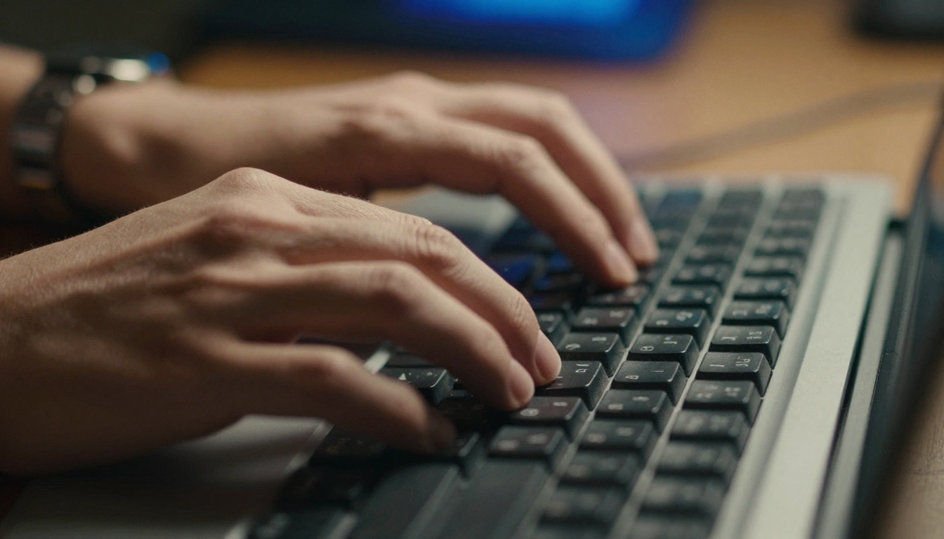 Close-up of hands typing on mechanical keyboard in a dim studio