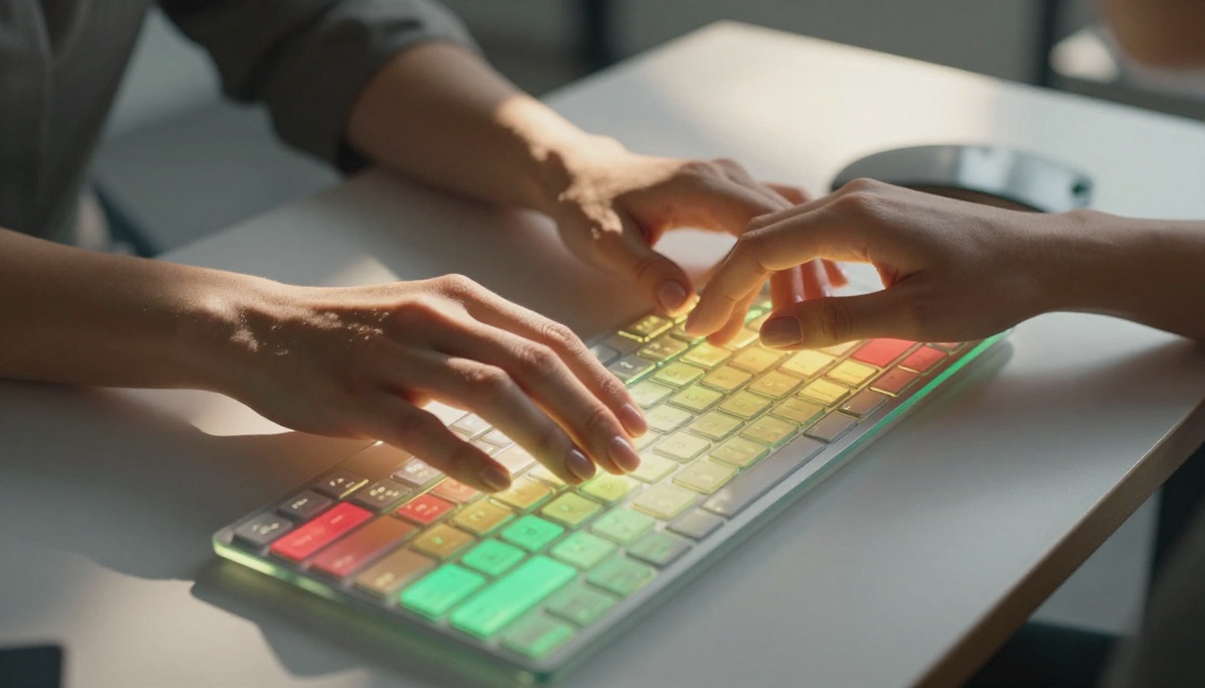 AI content moderation visualization with glowing keyboard and heat map overlay
