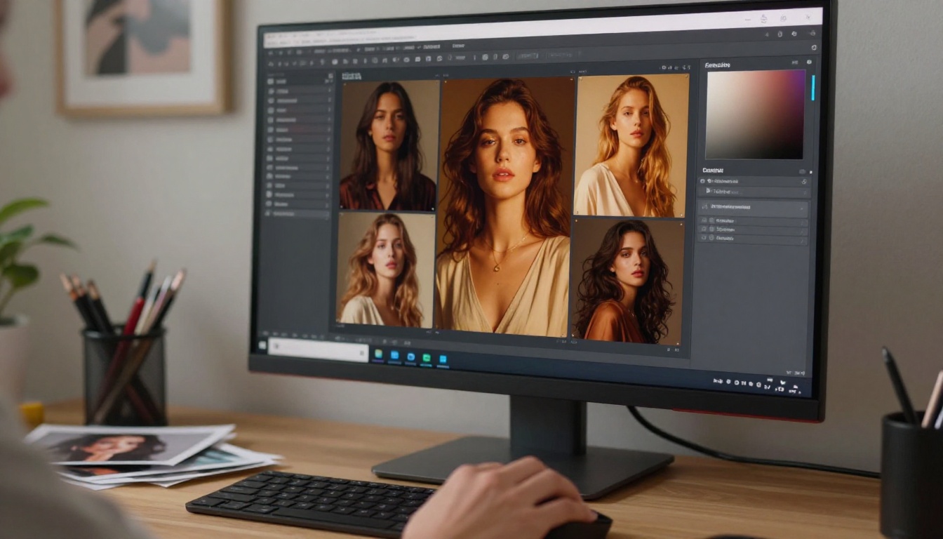 Close-up of AI generation platform interface on professional monitor Close-up of AI generation platform interface on professional monitor