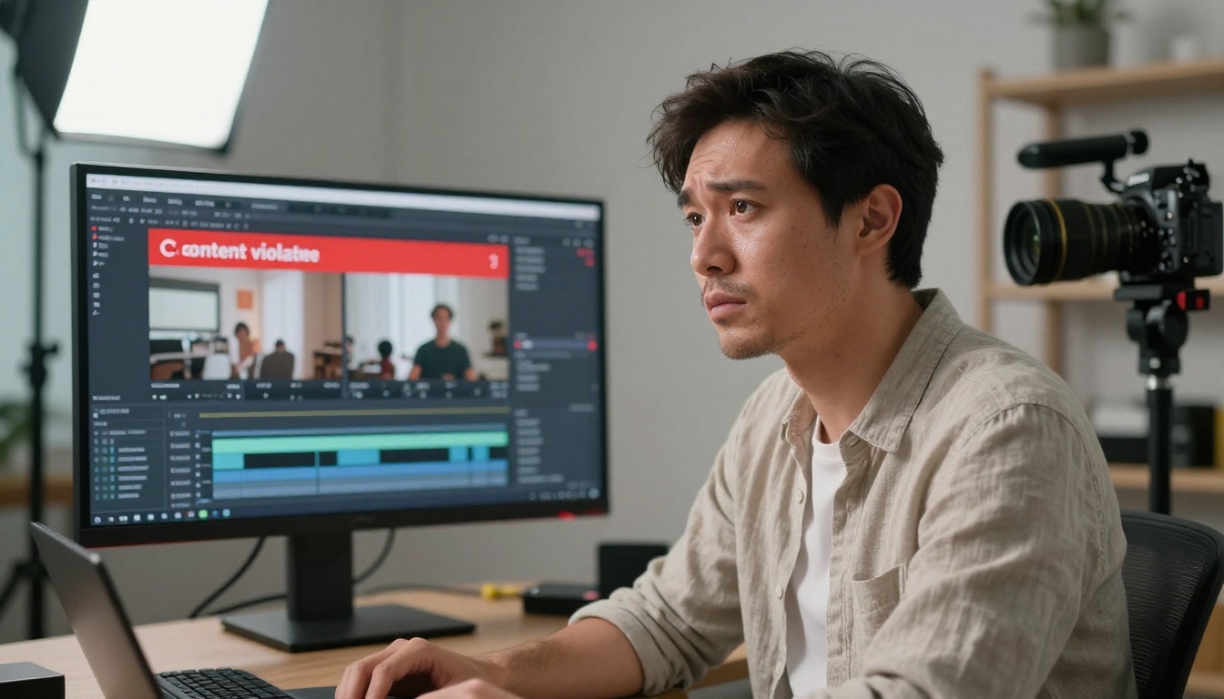 Content creator receiving a content violation alert in a production studio