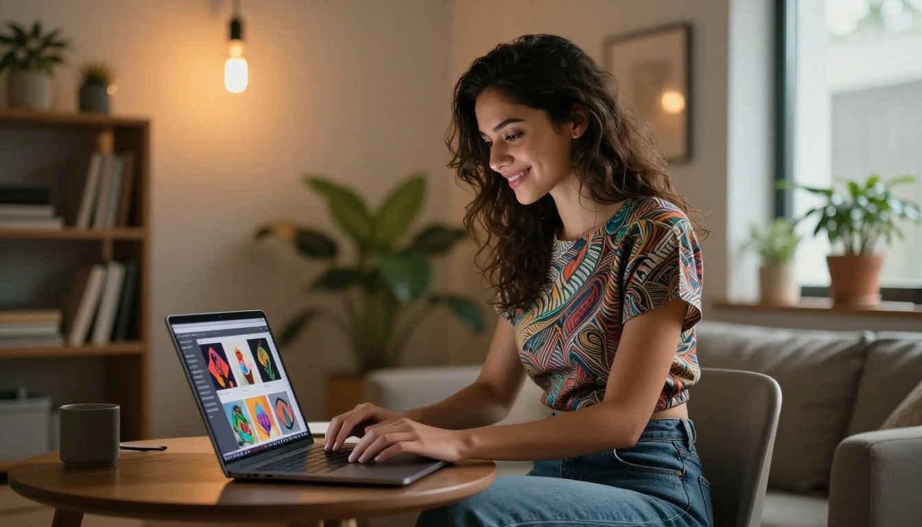Creator using AI generation tools with unlimited creative output on screen