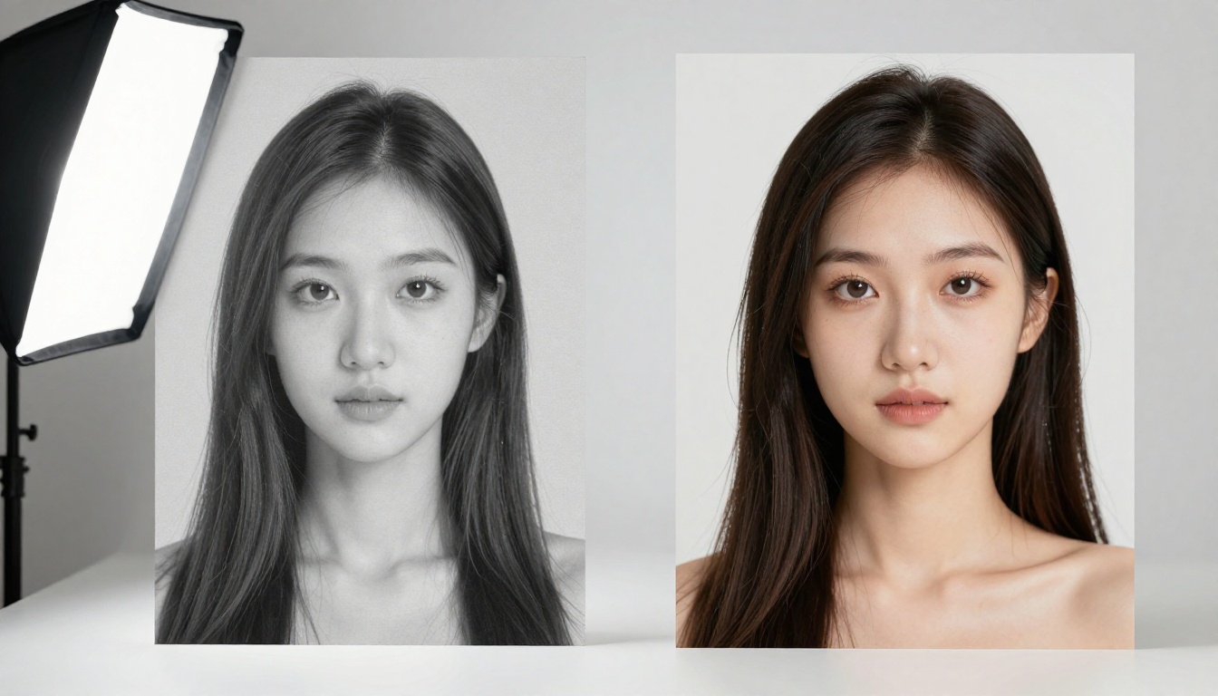 Split-screen quality comparison from blurry low-quality to crystal-clear photorealistic image Split-screen quality comparison from blurry low-quality to crystal-clear photorealistic image