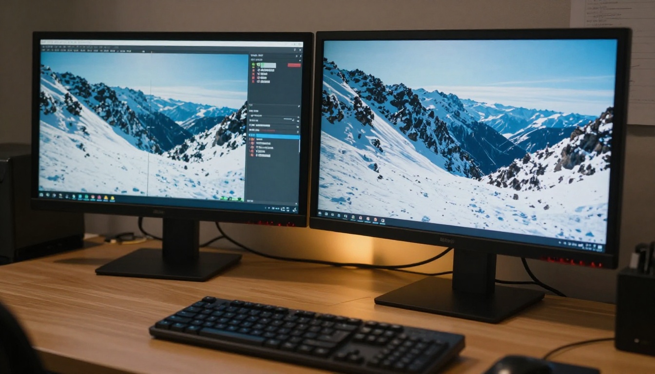 Two monitors side by side showing a video quality comparison