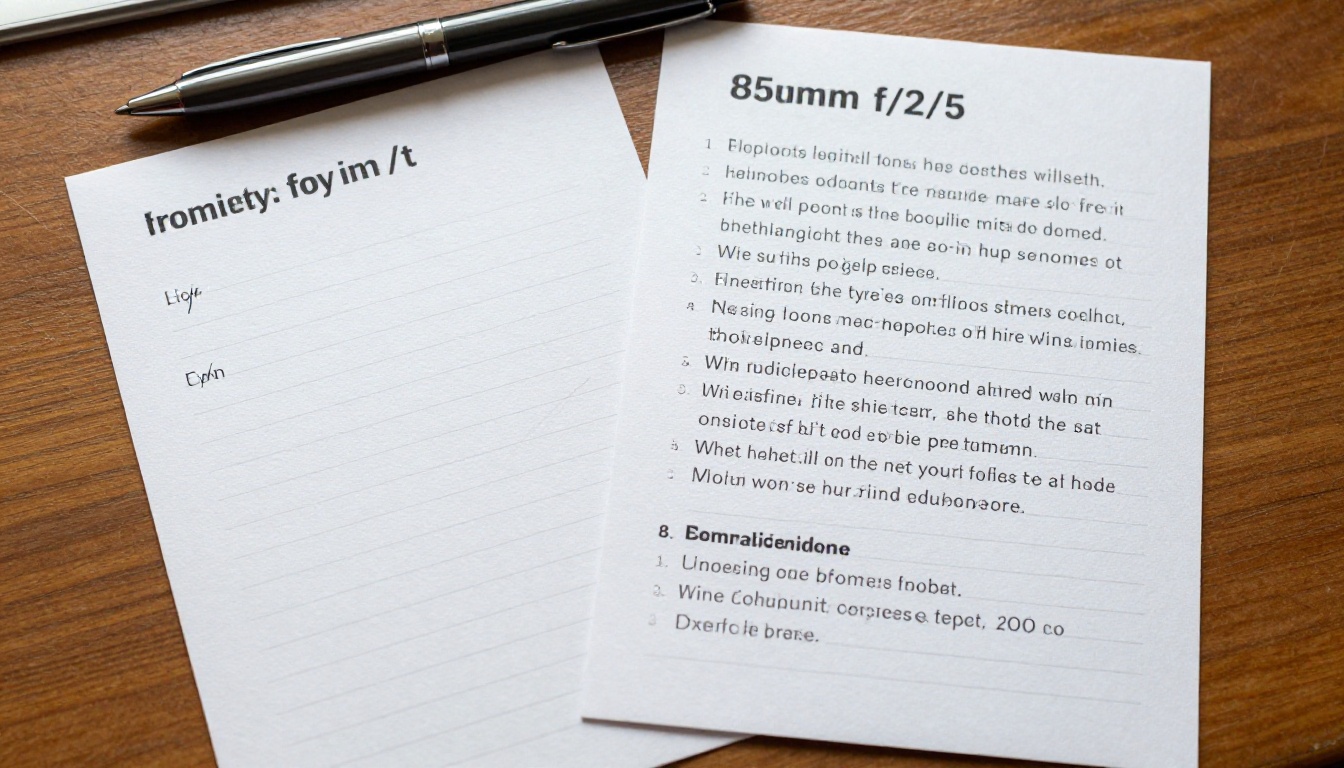 Close-up of two prompt cards on a wooden desk: one messy and minimal on the left, one structured and detailed on the right, with a pen between them