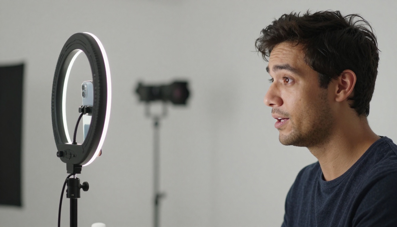Content creator filming vertical video in studio setup Content creator filming vertical video in studio setup