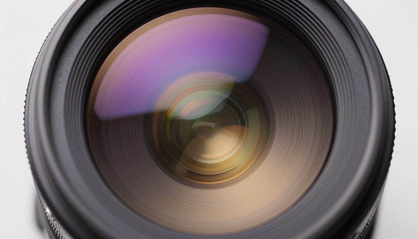 Macro close-up of cinema grade lens element showing optical glass detail and reflections Macro close-up of cinema grade lens element showing optical glass detail and reflections