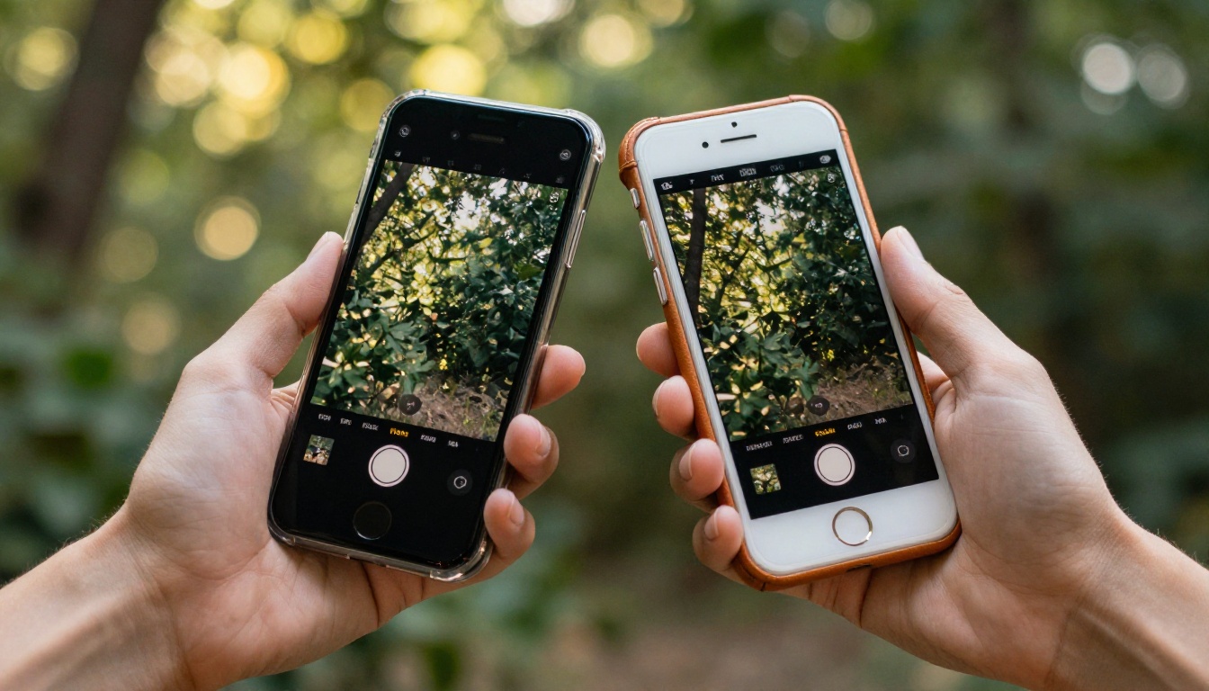 Two smartphones held side by side with video playback interfaces visible for direct comparison