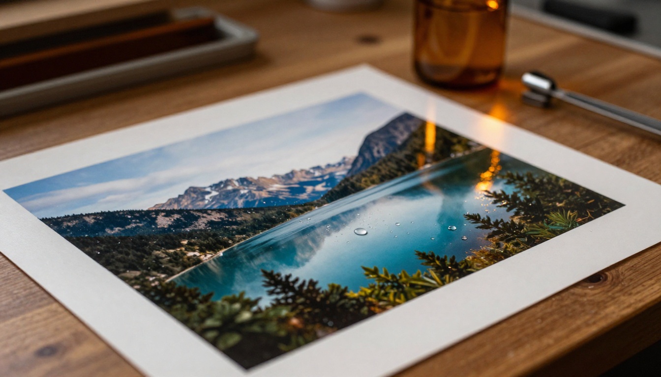 Photography print on a darkroom desk demonstrating image texture and quality Photography print on a darkroom desk demonstrating image texture and quality
