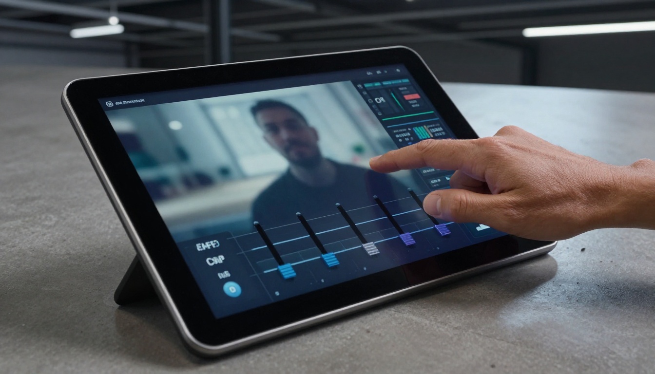 Fingers adjusting a motion strength slider on a touchscreen video generation interface
