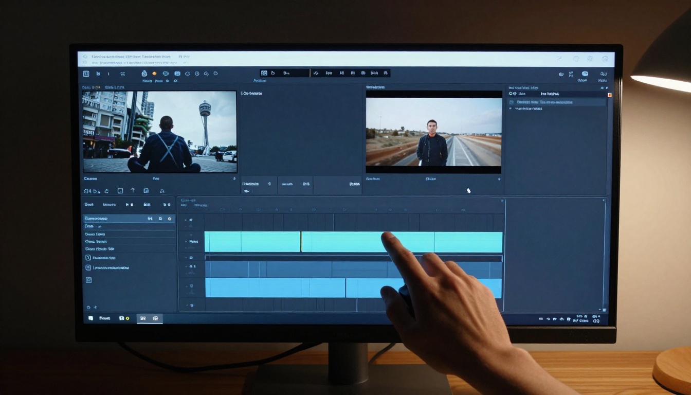 Top-down view of a video timeline editor showing clips of varying lengths being edited