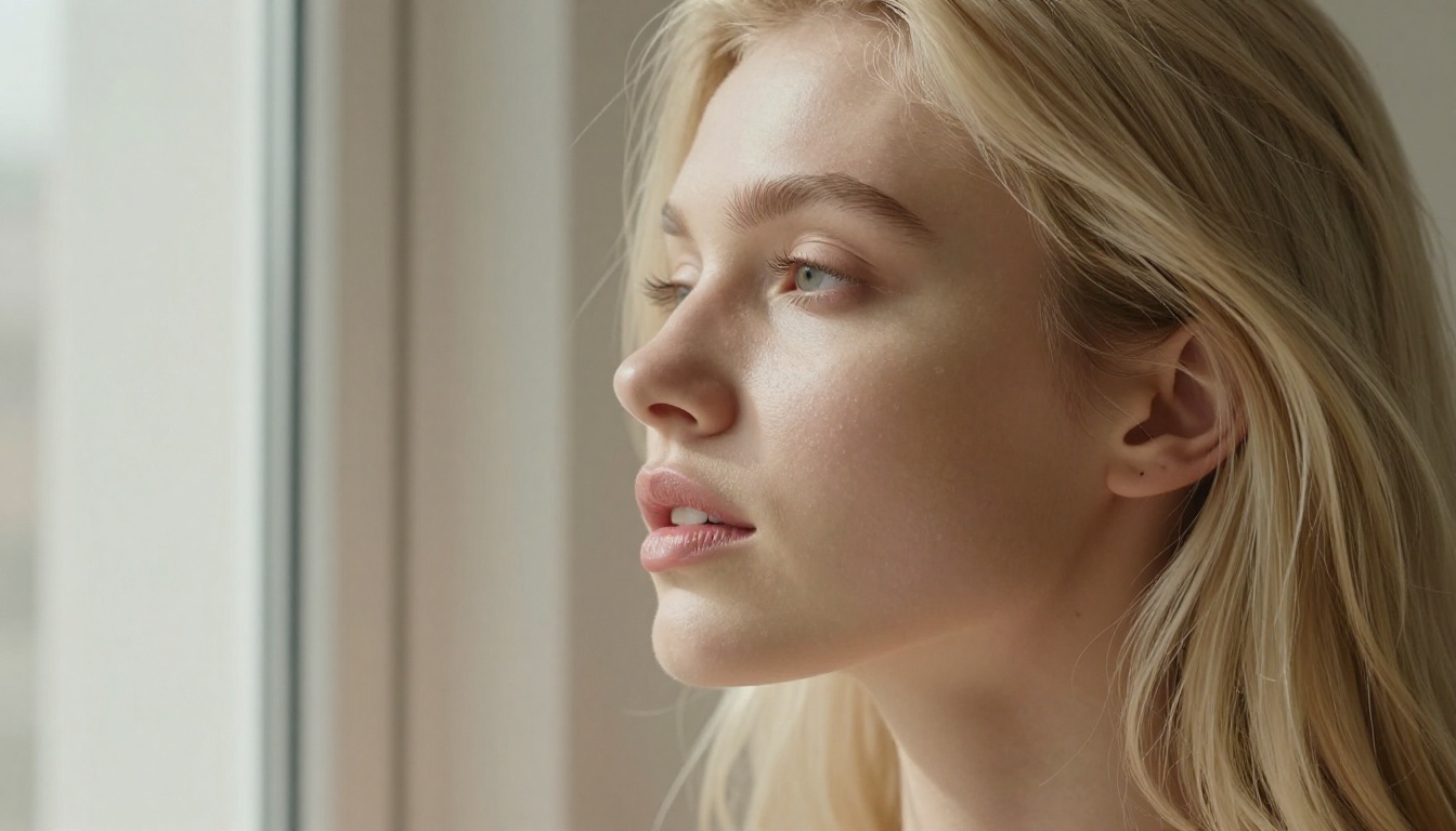 Elegant side profile portrait natural window light Elegant side profile portrait natural window light