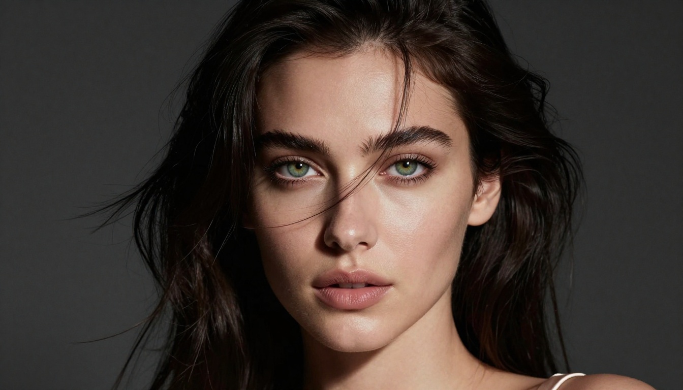 Close-up beauty portrait with dramatic Rembrandt lighting