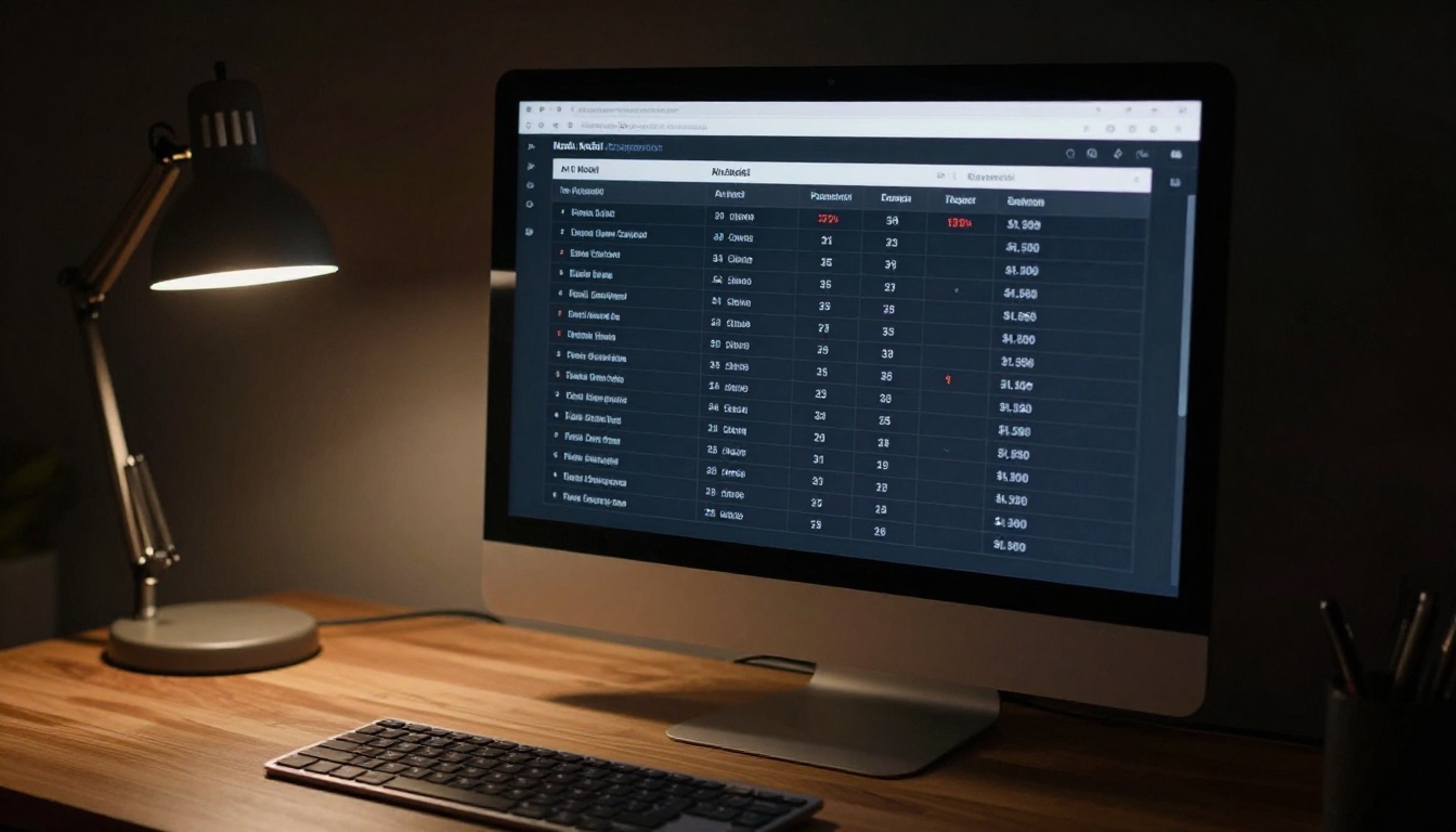 Desktop monitor displaying AI model comparison table with NSFW ratings and speed metrics