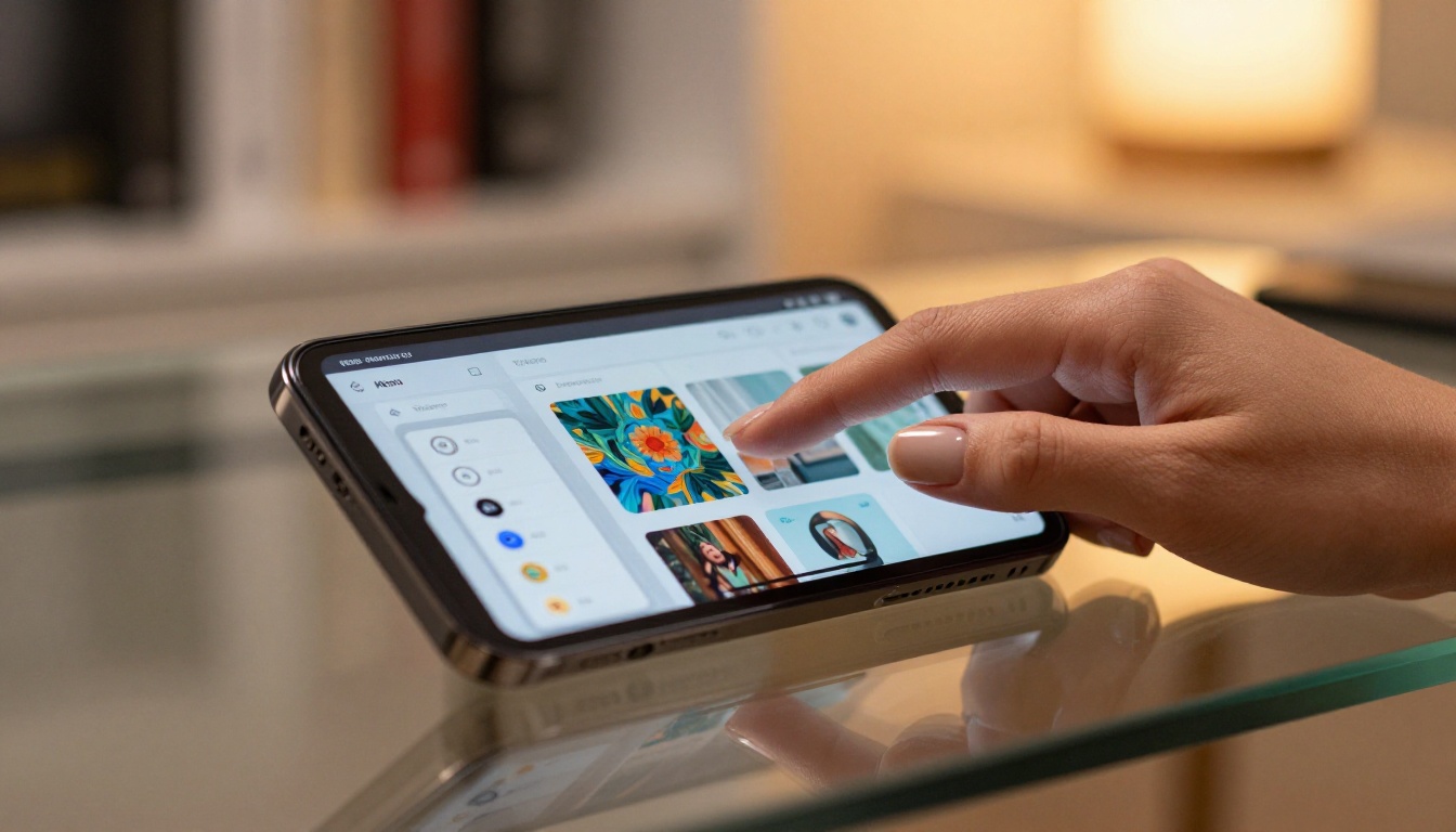 Hand with smartphone showing AI image generation interface