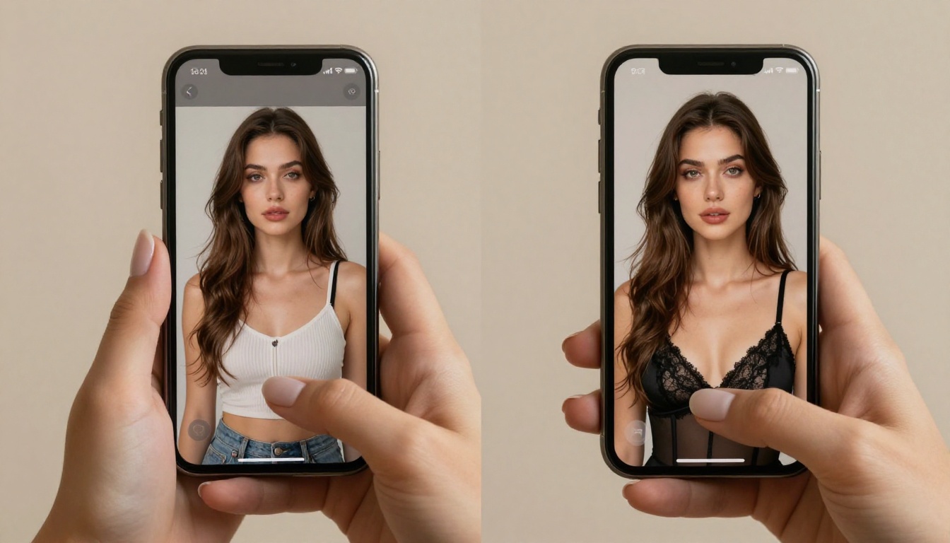 Split-screen smartphones showing before and after AI outfit swap comparison