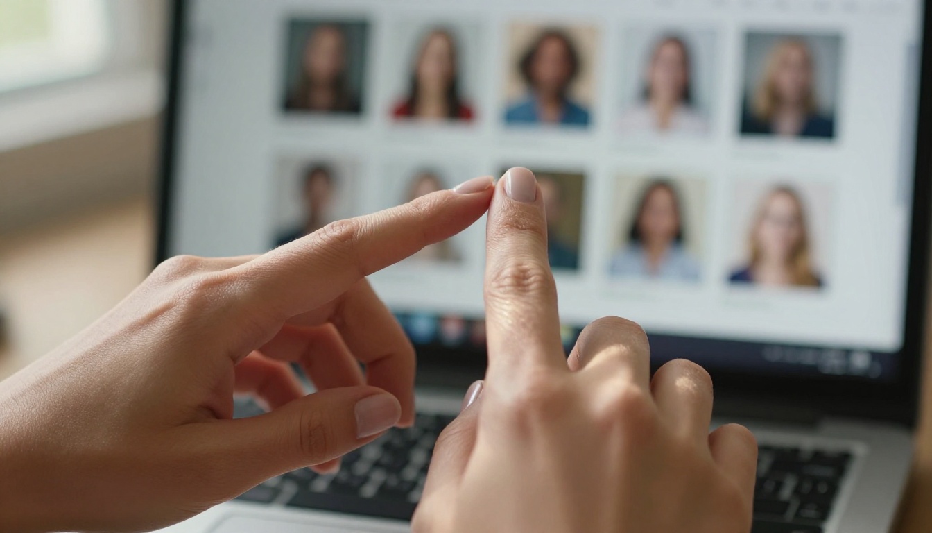 Close-up of hands hovering over keyboard with AI image generation interface on screen behind Close-up of hands hovering over keyboard with AI image generation interface on screen behind