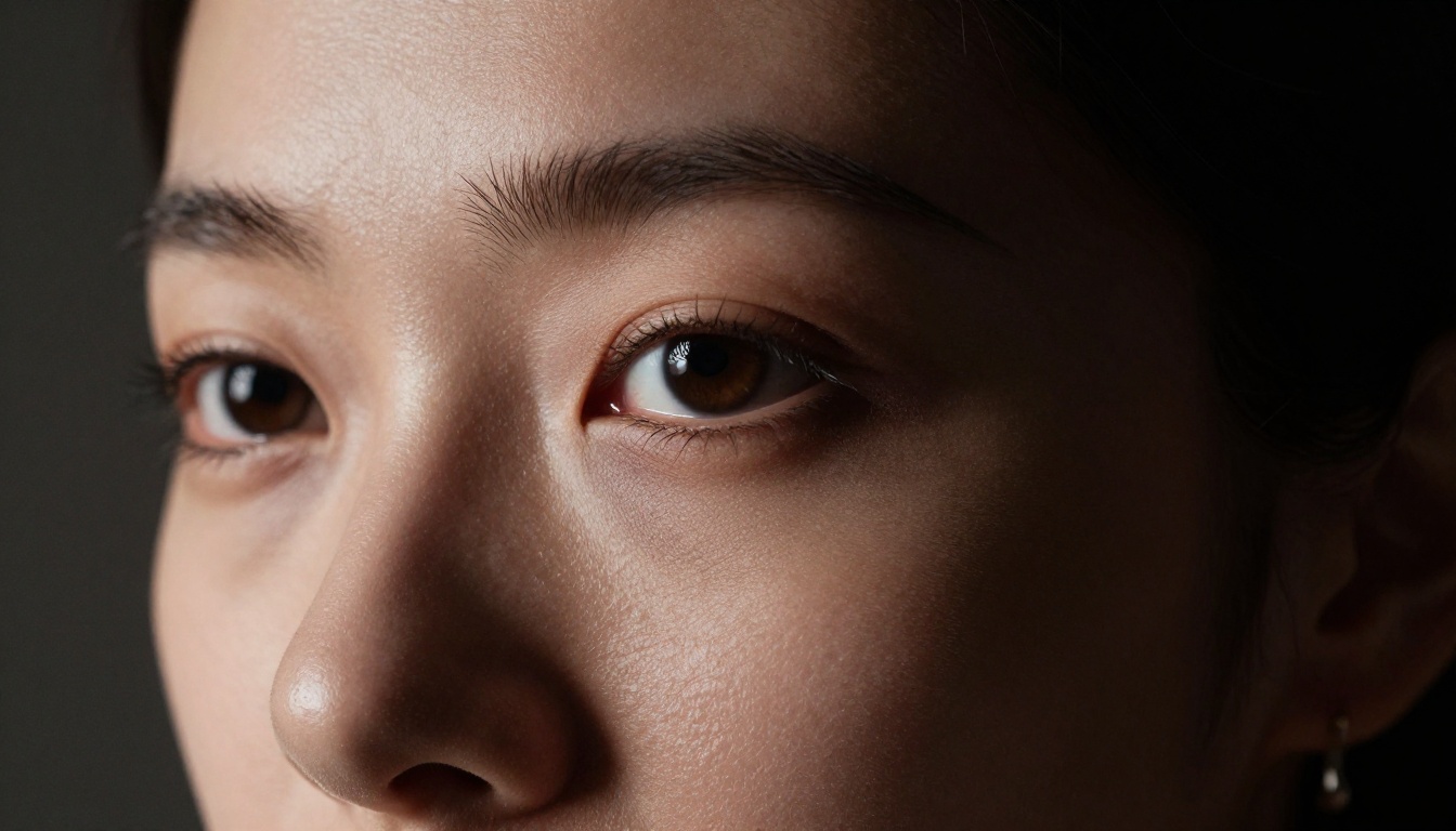 Extreme close-up portrait with dramatic chiaroscuro split lighting