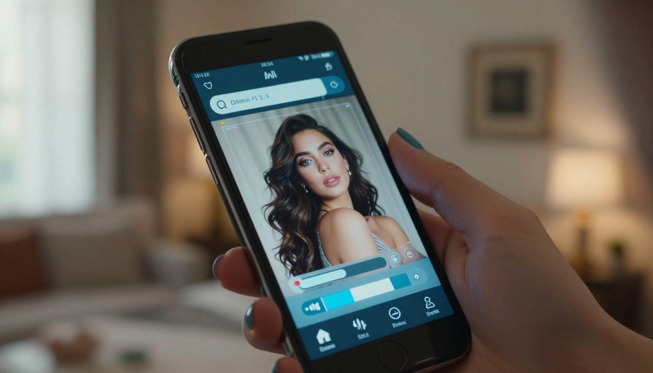 Smartphone displaying AI video generation interface with glamour preview
