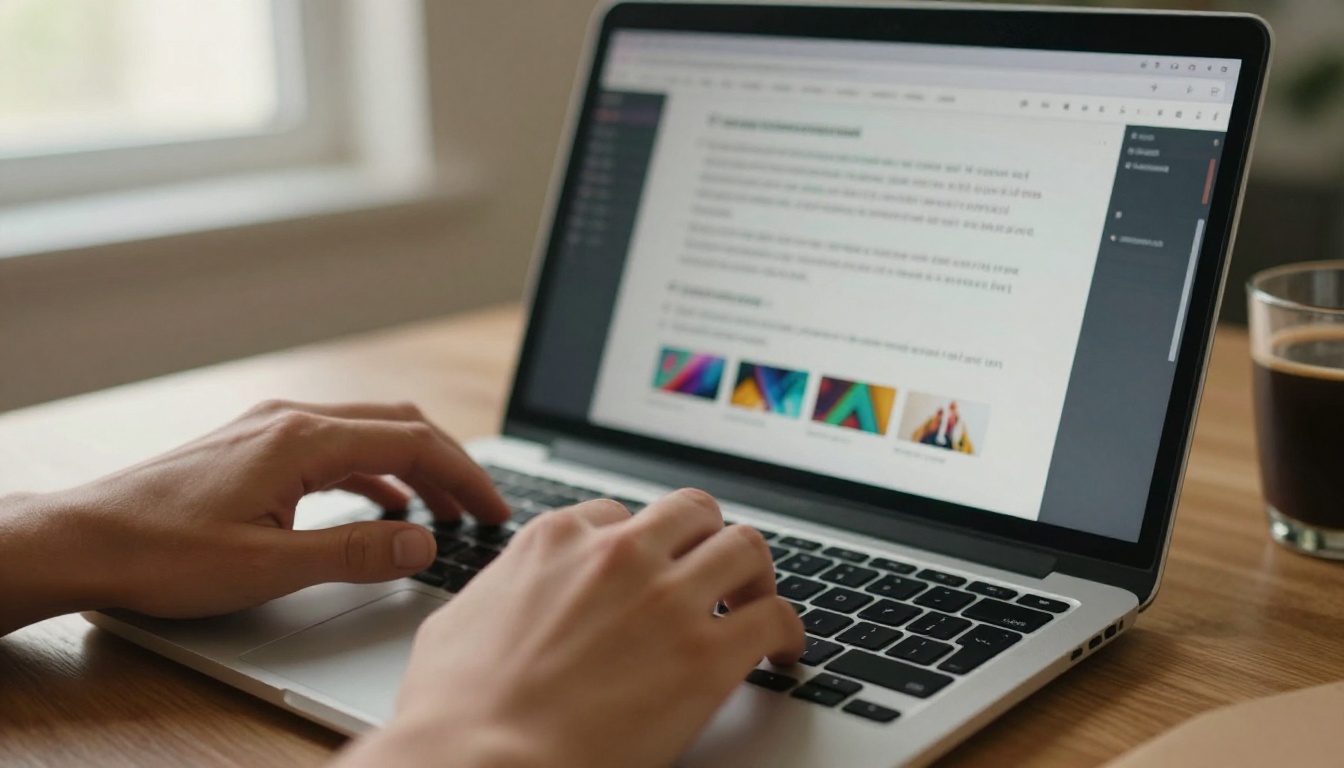Person typing AI art prompts on laptop keyboard