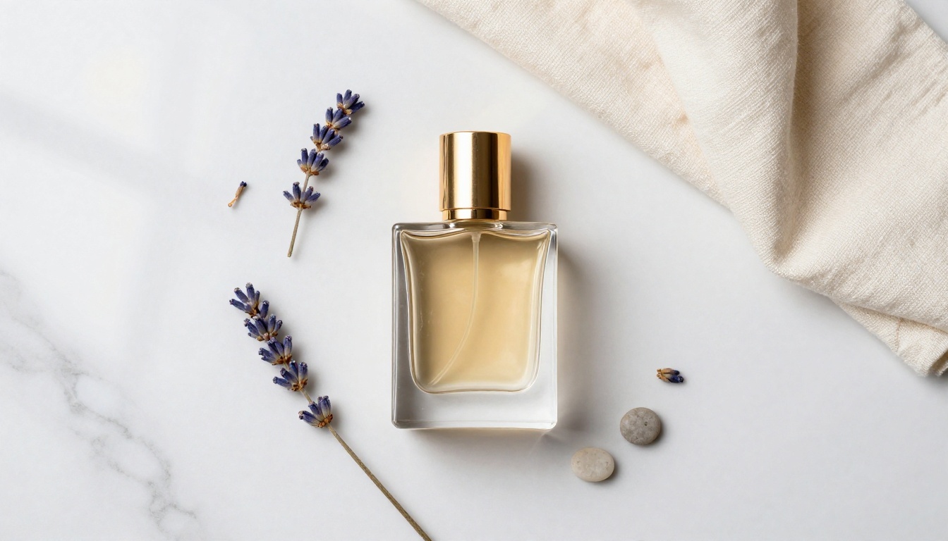 Product flat lay photography on marble surface suitable for animation