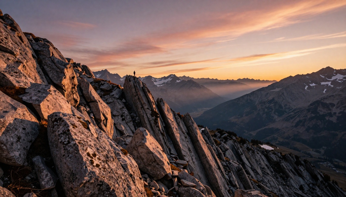 Dramatic alpine landscape at golden hour showing AI model strength in nature photography and atmospheric rendering