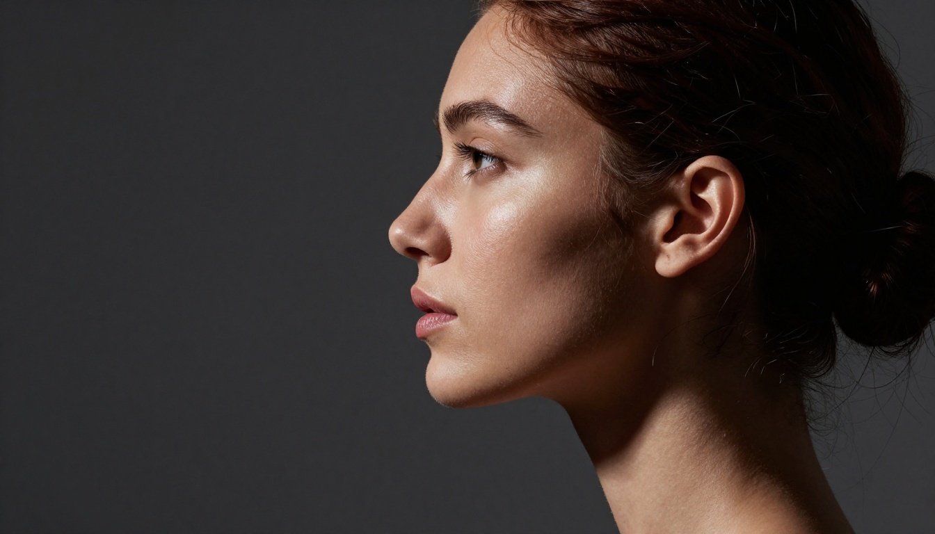 Side profile Rembrandt lighting portrait with natural skin texture and authentic detail