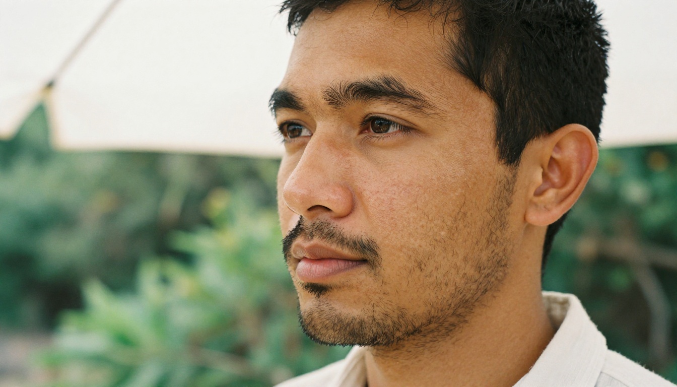Natural daylight outdoor portrait with authentic skin imperfections and honest rendering