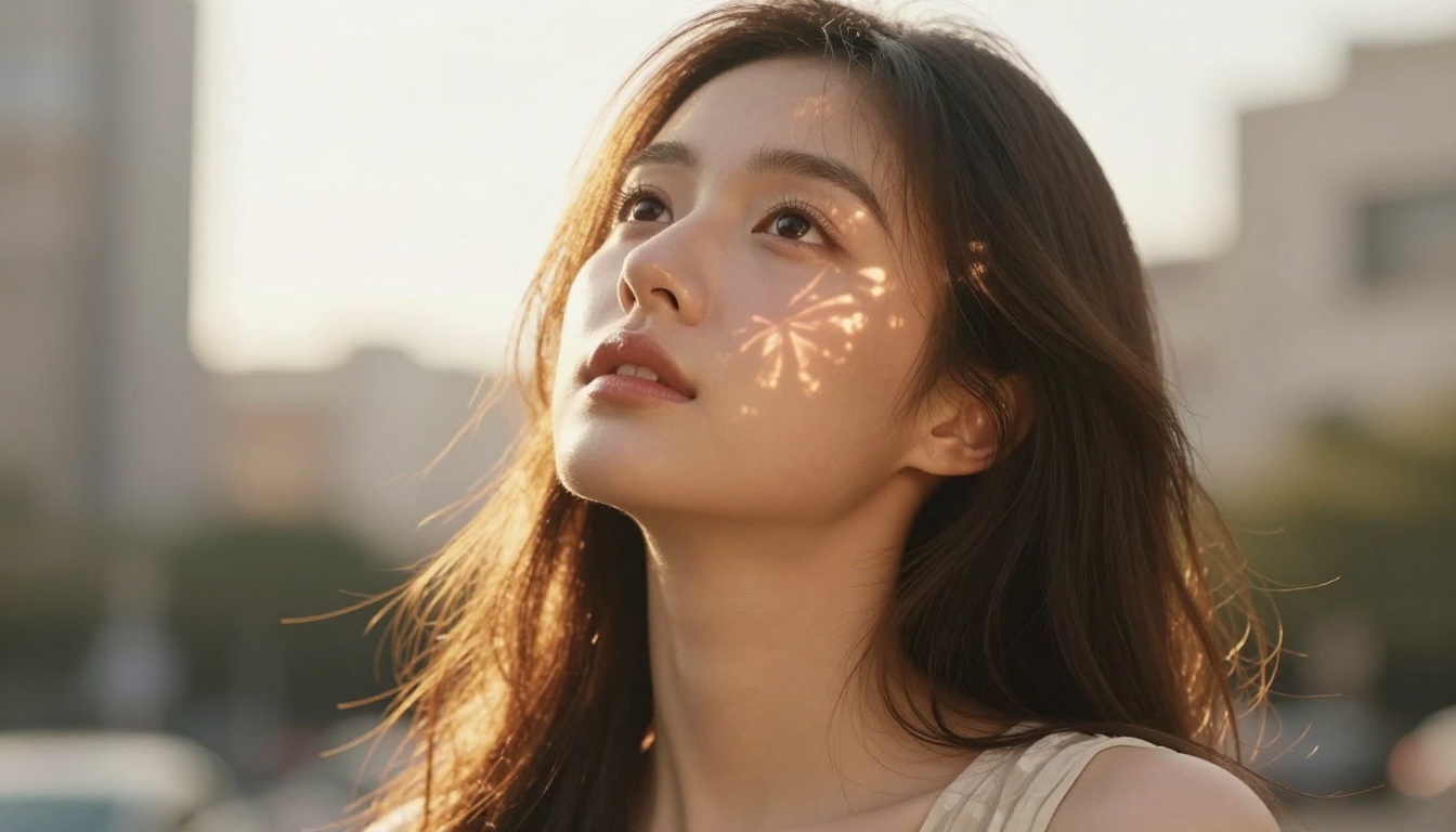 Low-angle golden hour portrait with backlit skin glow showing natural subsurface scatter