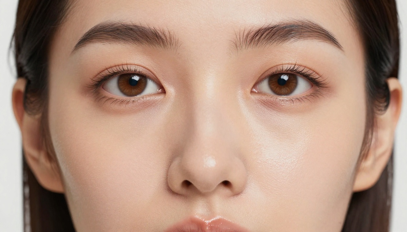 Macro beauty portrait, face close-up, octabox lighting, natural skin