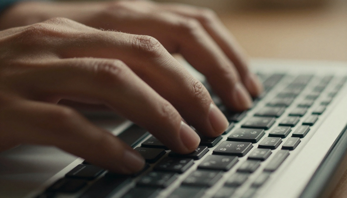 Hands typing a detailed AI prompt on a mechanical keyboard