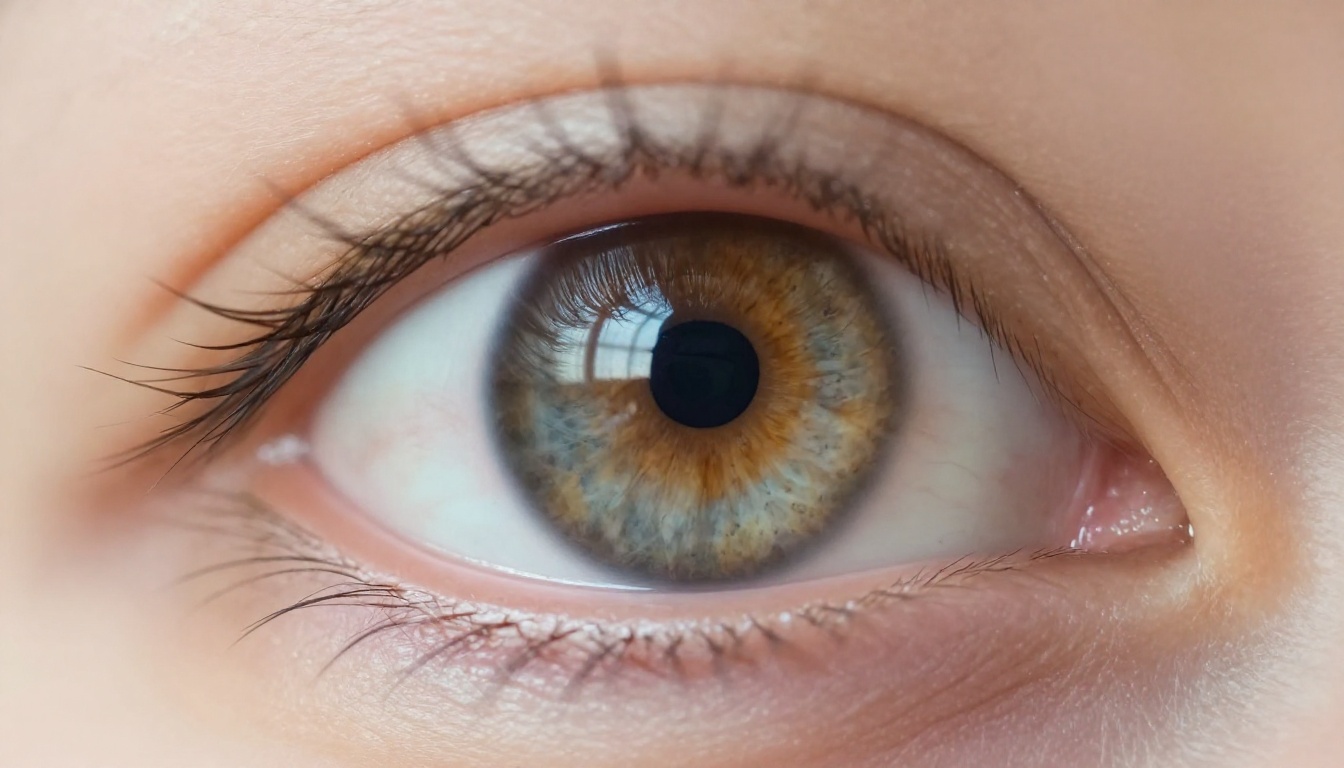 Extreme close-up macro portrait of a human eye with detailed iris fiber structure and catch light