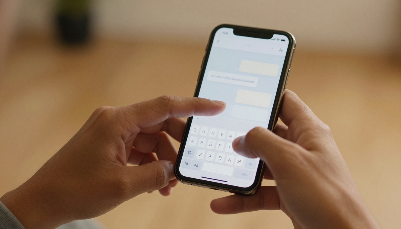 Close-up of hands holding smartphone with AI chatbot interface