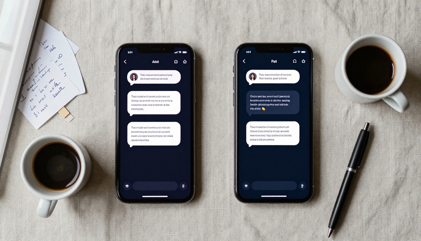 Aerial flat-lay view of two smartphones showing different AI chatbot apps
